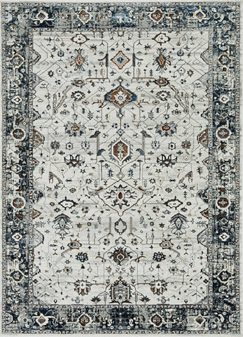 5' X 8' Ivory And Gray Floral Medallion Area Rug