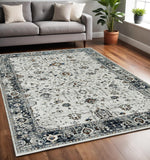 5' X 8' Ivory And Gray Floral Medallion Area Rug