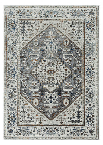 3' X 5' Gray Brown And Teal Floral Medallion Area Rug