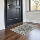 3' X 5' Gray Brown And Teal Floral Medallion Area Rug