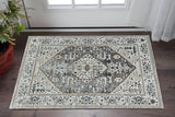 3' X 5' Gray Brown And Teal Floral Medallion Area Rug