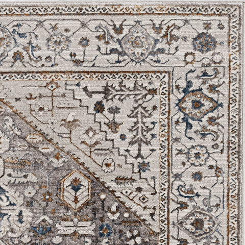 5' X 8' Gray Brown And Teal Floral Medallion Area Rug