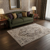 5' X 8' Gray Brown And Teal Floral Medallion Area Rug