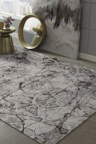 5' X 8' Ivory Gray And Brown Abstract Area Rug