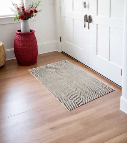 3' X 5' Gray And Ivory Geometric Area Rug