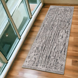 7' Gray And Black Abstract Runner Rug