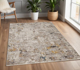 4' X 6' Beige Tan And Gold Abstract Distressed Area Rug