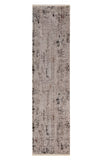 7' Beige Grey Machine Woven Shrank Abstract Design Indoor Runner Rug