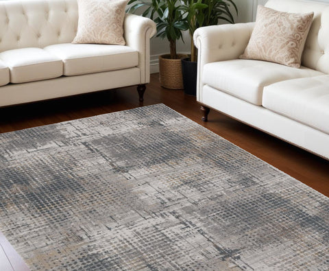 7' X 10' Ivory Navy and Gray Abstract Area Rug