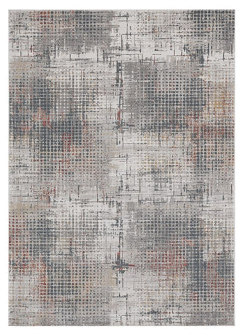 7' X 10' Ivory Gray and Gold Abstract Area Rug