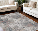 7' X 10' Ivory Gray and Gold Abstract Area Rug