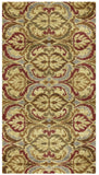 5' X 8' Gold Green and Red Floral Area Rug