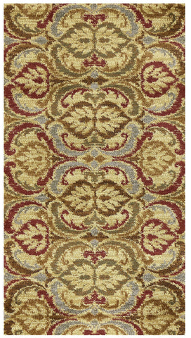 5' X 8' Gold Green and Red Floral Area Rug