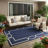 5' X 7' Blue And Ivory Handmade Indoor Outdoor Area Rug