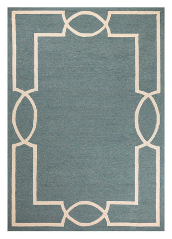 2' X 3' Blue And Ivory Geometric Hand Hooked Area Rug