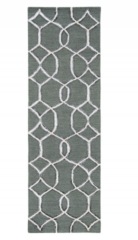 8' Gray Wool Geometric Hand Tufted Runner Rug