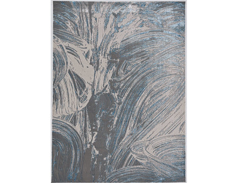 3' X 5' Blue And Silver Abstract Area Rug