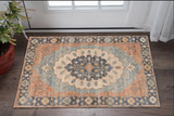 3' X 5' Blue Orange And Black Jute Medallion Hand Woven Area Rug
