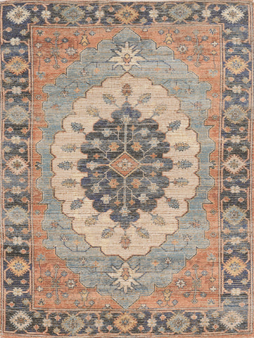3' X 5' Blue Orange And Black Jute Medallion Hand Woven Area Rug