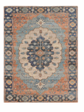 5' X 7' Blue Orange And Black Jute Medallion Hand Woven Area Rug