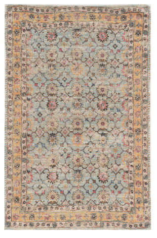 2' X 4' Blue And Beige Jute Floral Hand Woven Area Rug