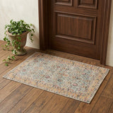 3' X 5' Blue And Beige Jute Floral Hand Woven Area Rug