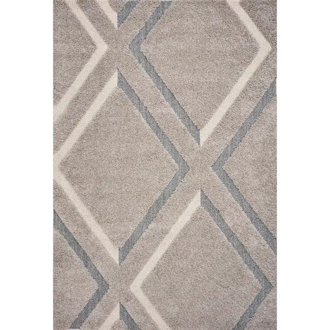 3' X 5' Gray Ivory And Teal Geometric Shag Area Rug