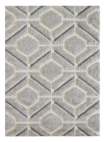 3' X 5' Light Gray Dark Gray And Teal Geometric Shag Area Rug