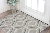3' X 5' Light Gray Dark Gray And Teal Geometric Shag Area Rug