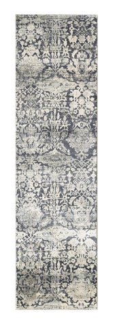 8' Gray Floral Runner Rug