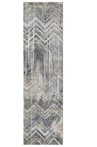 8' Dark Gray And Ivory Chevron Runner Rug