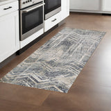 8' Dark Gray And Ivory Chevron Runner Rug