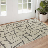 3' X 5' Ivory And Dark Gray Abstract Shag Area Rug
