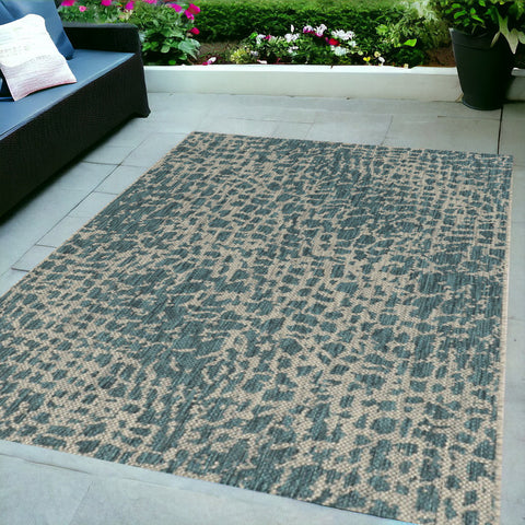 5' X 8' Teal Blue Abstract Indoor Outdoor Area Rug