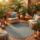 8' Teal Blue Southwestern Indoor Outdoor Area Rug