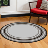 8' X 8' Gray Round Striped Indoor Outdoor Area Rug
