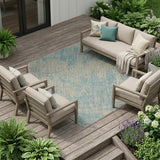 8' X 11' Teal Blue Abstract Indoor Outdoor Area Rug