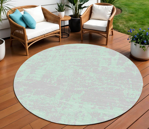 8' Blue And Green Round Abstract Indoor Outdoor Area Rug