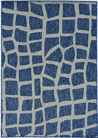 5' X 8' Blue Or Grey Abstract Panels Area Rug