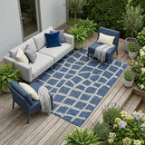 8' X 11' Blue And Gray Abstract Indoor Outdoor Area Rug