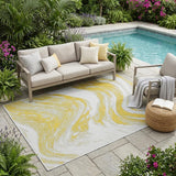 5' X 8' Gold And Ivory Abstract Indoor Outdoor Area Rug