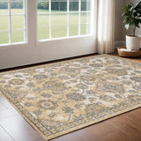 3' X 5' Ivory Beige And Gray Wool Floral Medallion Area Rug