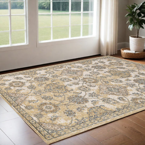 3' X 5' Ivory Beige And Gray Wool Floral Medallion Area Rug
