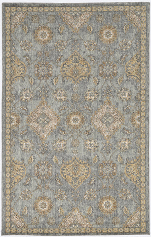 2' X 3' Sage Orange And Gray Wool Floral Distressed Area Rug