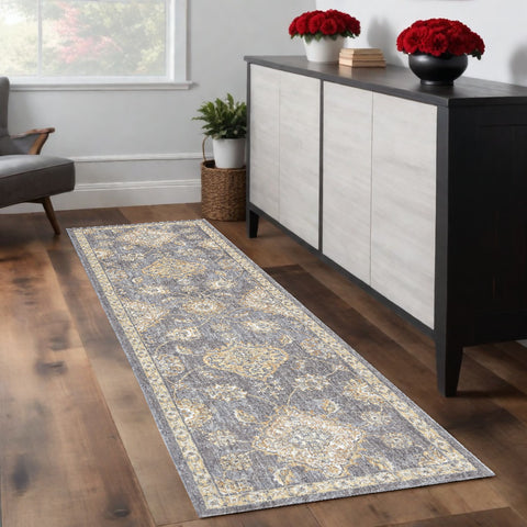 8' Sage Orange And White Wool Floral Distressed Runner Rug