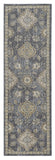 7' Sage And Slate Gray Wool Floral Medallion Runner Rug