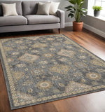 5' X 7' Sage And Slate Gray Wool Floral Area Rug