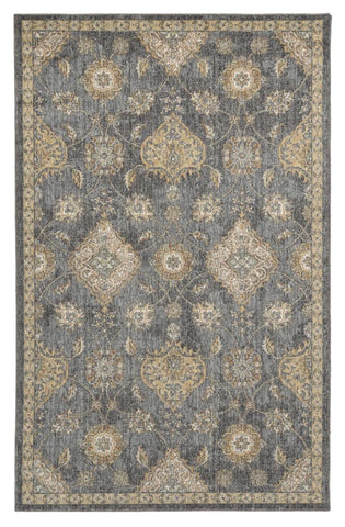 5' X 7' Sage And Slate Gray Wool Floral Area Rug