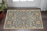 3' X 5' Taupe Orange And Gray Wool Floral Distressed Area Rug