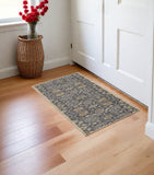 3' X 5' Taupe Orange And Gray Wool Floral Distressed Area Rug